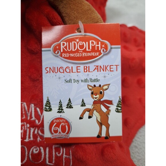 My First Rudolph Reindeer Red Snuggle Blanket Rattle Lovey New! Christmas Gift - Picture 8 of 10